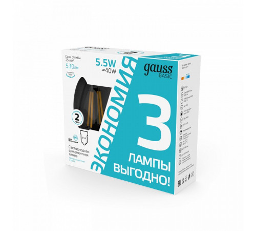 Лампа светодиодная Gauss Basic Filament E14 5,5W 4100K 1031126T Лампа светодиодная Gauss Basic Filament E14 5,5W 4100K 1031126T