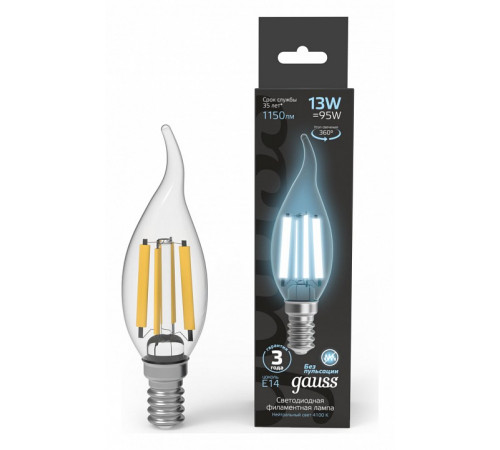 Лампа светодиодная Gauss Filament E14 13W 4100K 104801213 Лампа светодиодная Gauss Filament E14 13W 4100K 104801213