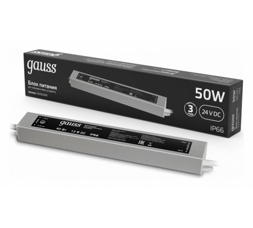 Блок питания Gauss 50Вт DC24 IP66 202022050 Блок питания Gauss 50Вт DC24 IP66 202022050