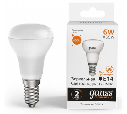Лампа светодиодная Gauss E14 6W 3000K матовая 63116 Лампа светодиодная Gauss E14 6W 3000K матовая 63116