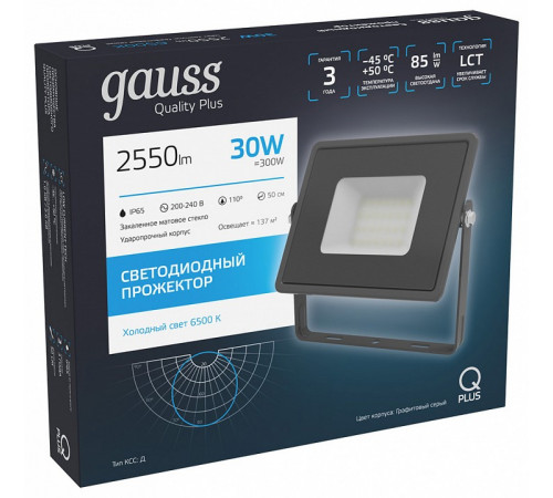 Прожектор светодиодный Gauss Qplus 30W 6500К 690511330