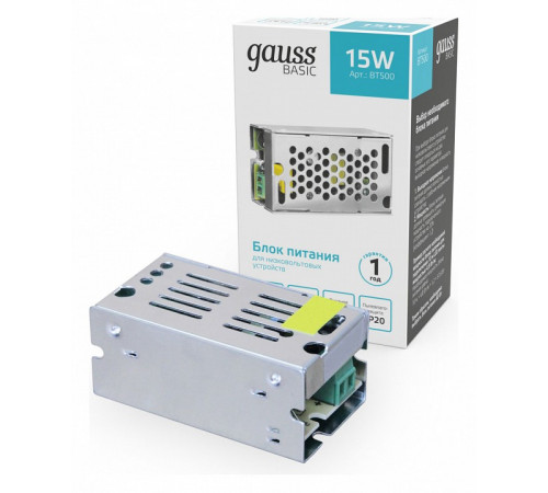 Блок питания Gauss Basic 15Вт DC12 IP20 BT500 Блок питания Gauss Basic 15Вт DC12 IP20 BT500