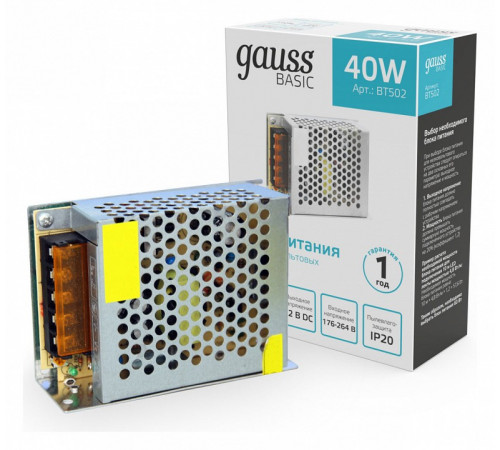 Блок питания Gauss Basic 40Вт DC12В IP20 BT502 Блок питания Gauss Basic 40Вт DC12В IP20 BT502