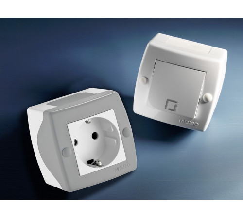 Выключатель одноклавишный проходной Mono Electric Octans IP20 10А 250В бело-серый 104-020001-109