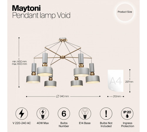 Подвесная люстра Maytoni Void MOD030PL-06GR Подвесная люстра Maytoni Void MOD030PL-06GR