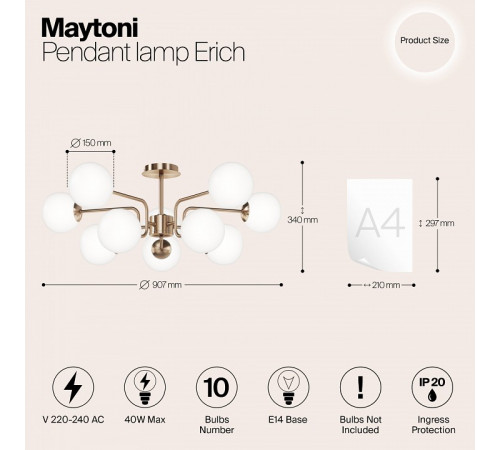 Люстра на штанге Maytoni Erich MOD221PL-10G