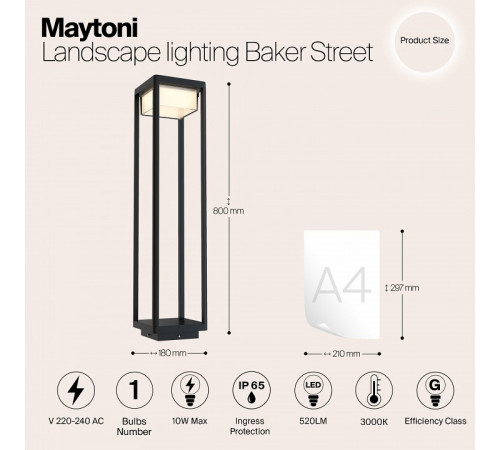 Ландшафтный светодиодный светильник Maytoni Baker Street O021FL-L10B3K Ландшафтный светодиодный светильник Maytoni Baker Street O021FL-L10B3K