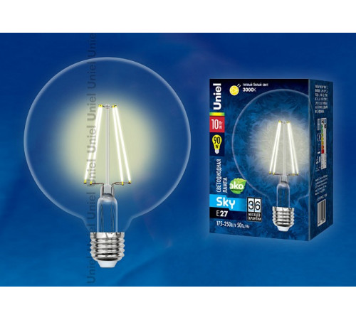 Лампа светодиодная филаментная (10534) Uniel E27 10W 3000K прозрачная LED-G125-10W/WW/E27/CL PLS02WH Лампа светодиодная филаментная (10534) Uniel E27 10W 3000K прозрачная LED-G125-10W/WW/E27/CL PLS02WH