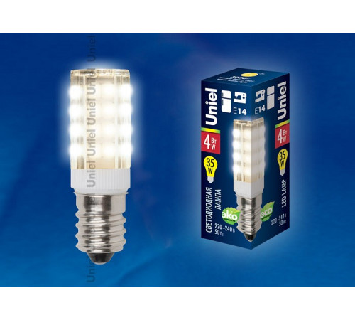 Лампа светодиодная (UL-00000179) Uniel E14 4W 3000K прозрачная LED-Y16-4W/WW/E14/CL PLZ04WH