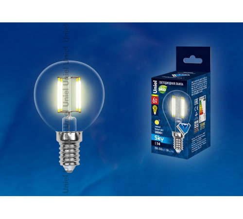 Лампа светодиодная (UL-00000197) Uniel E14 6W прозрачная LED-G45-6W/WW/E14/CL PLS02WH