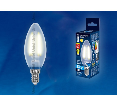 Лампа светодиодная филаментная (UL-00000305) Uniel E14 6W 3000K матовая LED-C35-6W/WW/E14/FR PLS02WH