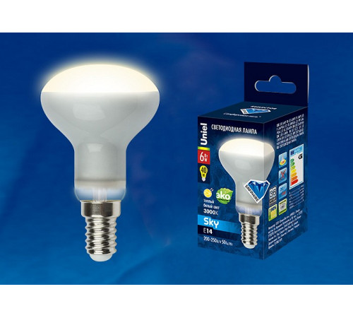 Лампа светодиодная рефлекторная (UL-00001491) Uniel E14 6W 3000K матовая LED-R50-6W/WW/E14/FR PLS02WH