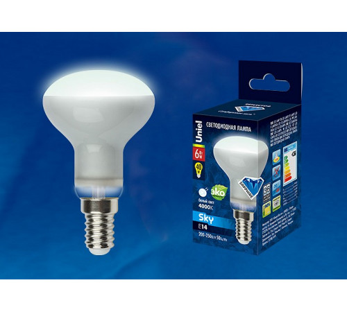 Лампа светодиодная рефлекторная (UL-00001492) Uniel E14 6W 4000K матовая LED-R50-6W/NW/E14/FR PLS02WH Лампа светодиодная рефлекторная (UL-00001492) Uniel E14 6W 4000K матовая LED-R50-6W/NW/E14/FR PLS02WH