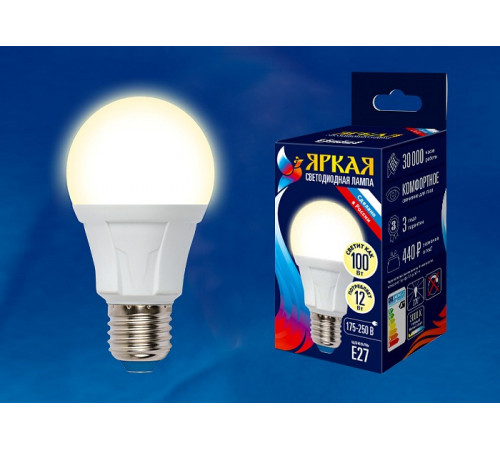 Лампа светодиодная (UL-00001526) Uniel E27 12W 3000K матовая LED-A60 12W/WW/E27/FR PLP01WH Лампа светодиодная (UL-00001526) Uniel E27 12W 3000K матовая LED-A60 12W/WW/E27/FR PLP01WH