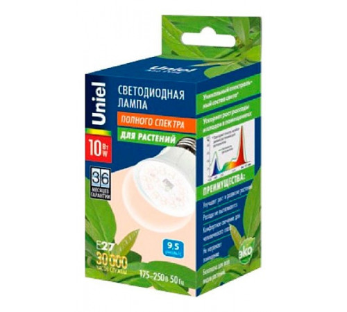 Лампа светодиодная для растений (UL-00001820) Uniel E27 10W прозрачная LED-A60-10W/SPFR/E27/CL PLP01WH