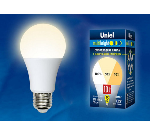 Лампа светодиодная (UL-00002371) Uniel E27 10W 3000K матовая LED-A60-10W/WW/E27/FR/MB PLM11WH Лампа светодиодная (UL-00002371) Uniel E27 10W 3000K матовая LED-A60-10W/WW/E27/FR/MB PLM11WH