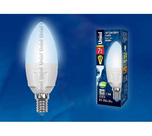 Лампа светодиодная (UL-00002411) Uniel E14 7W 4000K матовая LED-C37 7W/NW/E14/FR PLP01WH Лампа светодиодная (UL-00002411) Uniel E14 7W 4000K матовая LED-C37 7W/NW/E14/FR PLP01WH