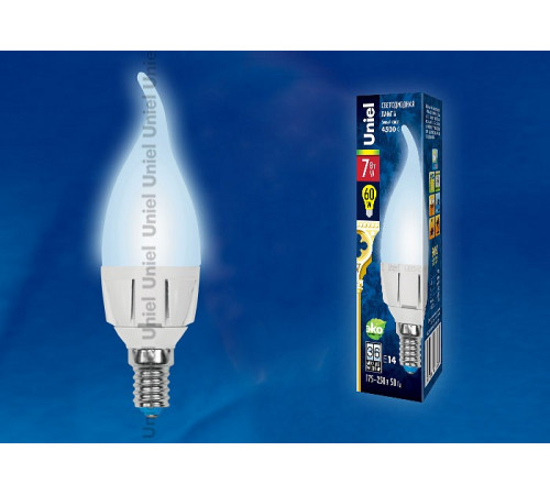 Лампа светодиодная (UL-00002415) Uniel E14 7W 4000K матовая LED-CW37 7W/NW/E14/FR PLP01WH