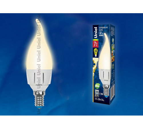 Лампа светодиодная (UL-00002416) Uniel E14 7W 3000K матовая LED-CW37 7W/WW/E14/FR PLP01WH Лампа светодиодная (UL-00002416) Uniel E14 7W 3000K матовая LED-CW37 7W/WW/E14/FR PLP01WH