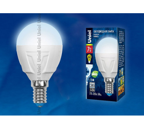 Лампа светодиодная (UL-00002417) Uniel E14 7W 4000K матовая LED-G45 7W/NW/E14/FR PLP01WH