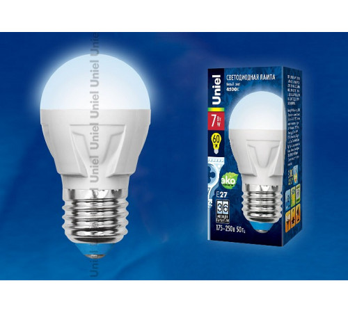 Лампа светодиодная (UL-00002418) Uniel E27 7W 4000K матовая LED-G45 7W/NW/E27/FR PLP01WH