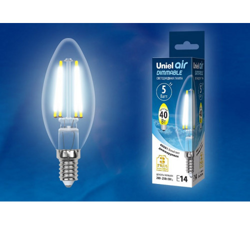 Лампа светодиодная филаментная (UL-00002862) Uniel E14 5W 4000K LED-C35-5W/NW/E14/CL/DIM GLA01TR Лампа светодиодная филаментная (UL-00002862) Uniel E14 5W 4000K LED-C35-5W/NW/E14/CL/DIM GLA01TR