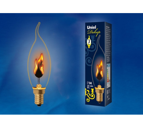 Лампа декоративная (UL-00002982) Uniel E14 3W золотистая IL-N-CW35-3/RED-FLAME/E14/CL Лампа декоративная (UL-00002982) Uniel E14 3W золотистая IL-N-CW35-3/RED-FLAME/E14/CL