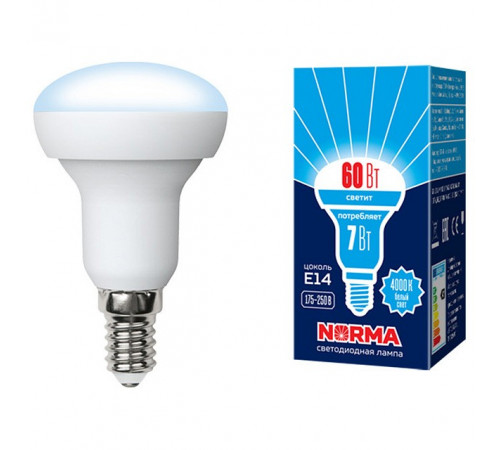 Лампа светодиодная (UL-00003844) Volpe E14 7W 4000K матовая LED-R50-7W/NW/E14/FR/NR