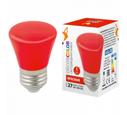 Лампа светодиодная Volpe Decor color LED-D45-1W/RED/E27/FR/С BELL UL-00005638 Лампа светодиодная Volpe Decor color LED-D45-1W/RED/E27/FR/С BELL UL-00005638