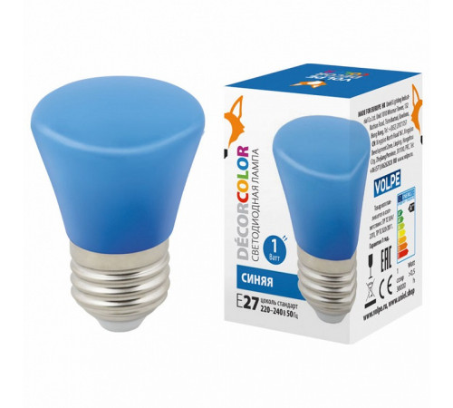 Лампа светодиодная Volpe Decor color LED-D45-1W/BLUE/E27/FR/С BELL UL-00005639 Лампа светодиодная Volpe Decor color LED-D45-1W/BLUE/E27/FR/С BELL UL-00005639