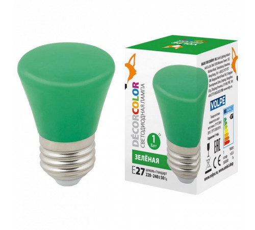Лампа светодиодная Volpe Decor color LED-D45-1W/GREEN/E27/FR/С BELL UL-00005640 Лампа светодиодная Volpe Decor color LED-D45-1W/GREEN/E27/FR/С BELL UL-00005640