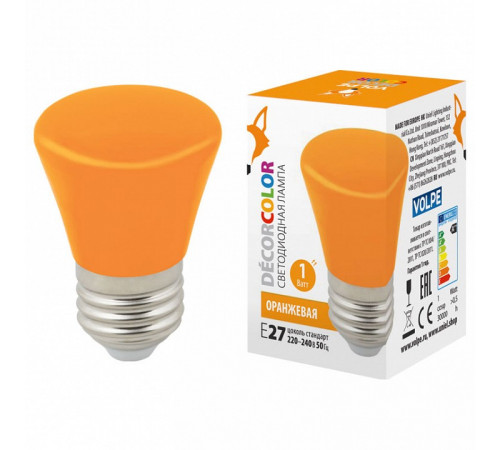 Лампа светодиодная Volpe Decor color LED-D45-1W/ORANGE/E27/FR/С BELL UL-00005642 Лампа светодиодная Volpe Decor color LED-D45-1W/ORANGE/E27/FR/С BELL UL-00005642