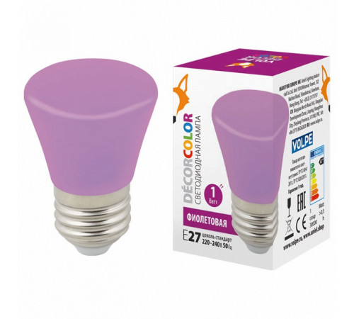 Лампа светодиодная Volpe Decor color LED-D45-1W/PURPLE/E27/FR/С BELL UL-00005644 Лампа светодиодная Volpe Decor color LED-D45-1W/PURPLE/E27/FR/С BELL UL-00005644