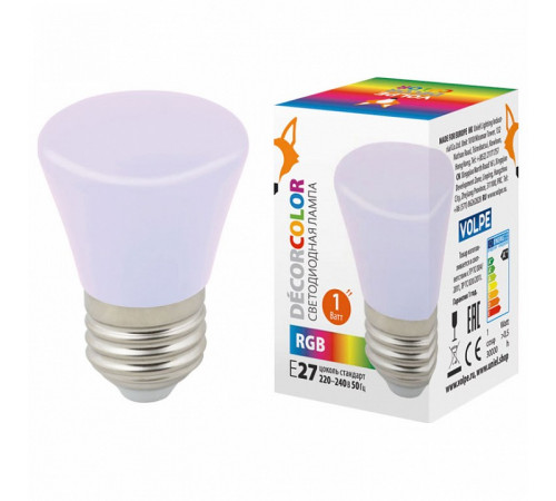 Лампа светодиодная Volpe Decor color LED-D45-1W/RGB/E27/FR/С BELL UL-00005805 Лампа светодиодная Volpe Decor color LED-D45-1W/RGB/E27/FR/С BELL UL-00005805