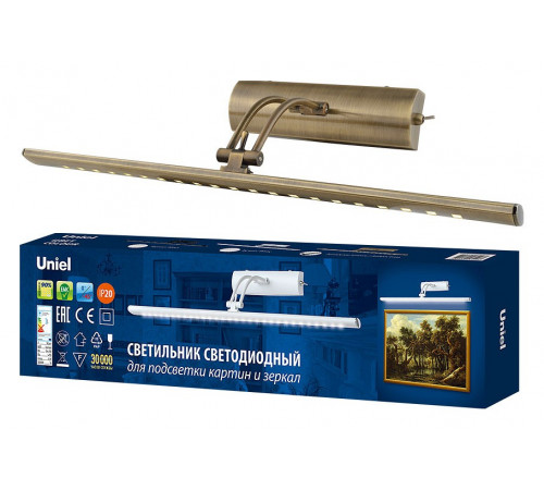 Подсветка для картин Uniel (UL-00006904) ULT-F34-7W/4000K IP20 Antique Brass
