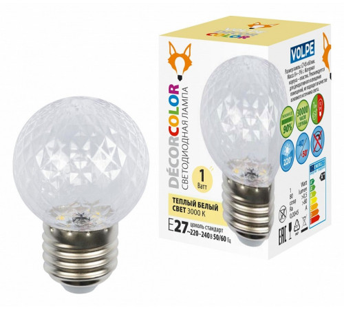 Лампа светодиодная Volpe Decor color LED-D45-1W/3000K/E27/CL/С PINEAPPLE UL-00010064 Лампа светодиодная Volpe Decor color LED-D45-1W/3000K/E27/CL/С PINEAPPLE UL-00010064