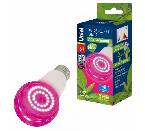 Лампа для растений Uniel LED-A60-15W/SPSB/E27/CL PLP30WH UL-00010107 Лампа для растений Uniel LED-A60-15W/SPSB/E27/CL PLP30WH UL-00010107