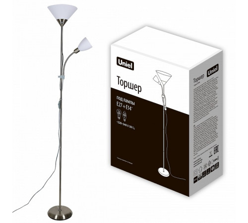 Торшер Uniel UML-T520 E27+E14 SILVER/WHITE UL-00010195 Торшер Uniel UML-T520 E27+E14 SILVER/WHITE UL-00010195