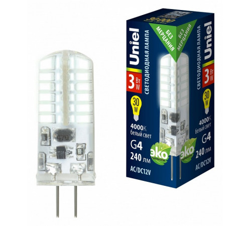 Лампа светодиодная Uniel LED-JC-12/3W/4000K/G4/CL SIZ05TR UL-00010367 Лампа светодиодная Uniel LED-JC-12/3W/4000K/G4/CL SIZ05TR UL-00010367