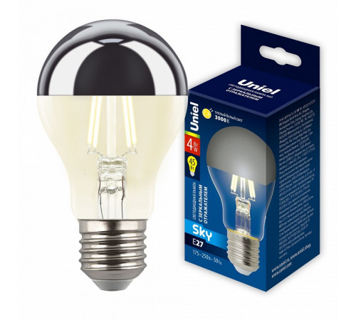 Лампа светодиодная Uniel Sky LED-A60-4W/3000K/E27/CL MIRROR/CHROME PLS02WH UL-00011795 Лампа светодиодная Uniel Sky LED-A60-4W/3000K/E27/CL MIRROR/CHROME PLS02WH UL-00011795
