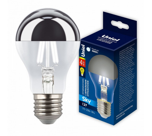 Лампа светодиодная Uniel Sky LED-A60-4W/4000K/E27/CL MIRROR/CHROME PLS02WH UL-00011796 Лампа светодиодная Uniel Sky LED-A60-4W/4000K/E27/CL MIRROR/CHROME PLS02WH UL-00011796