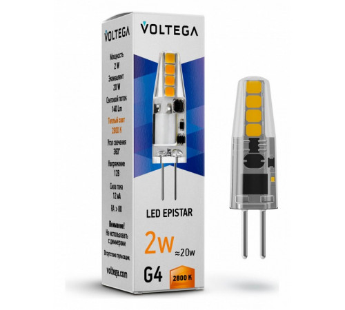 Лампа светодиодная Voltega G4 2W 2800K VG9-K1G4warm2W-12 7142 Лампа светодиодная Voltega G4 2W 2800K VG9-K1G4warm2W-12 7142