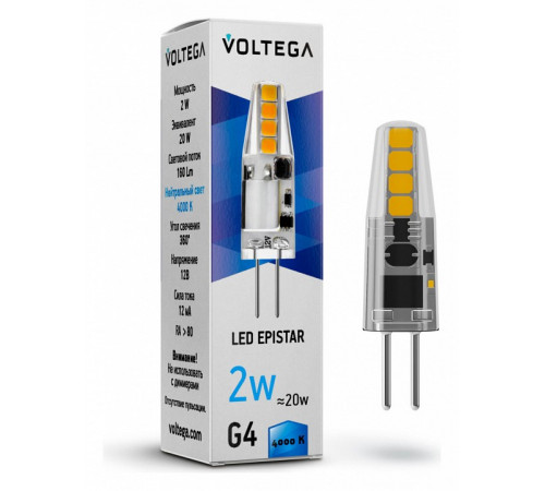 Лампа светодиодная Voltega G4 2W 4000K VG9-K1G4cold2W-12 7143 Лампа светодиодная Voltega G4 2W 4000K VG9-K1G4cold2W-12 7143
