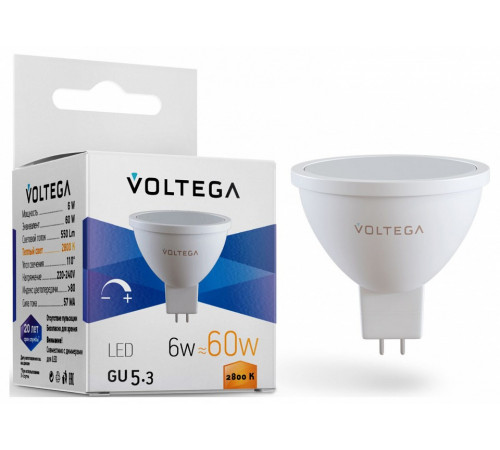Лампа светодиодная диммируемая Voltega GU5.3 6W 2800K матовая VG2-S1GU5.3warm6W-D 7170