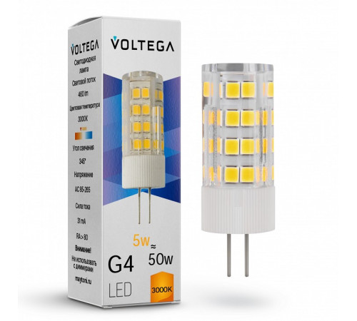 Лампа светодиодная Voltega G4 5W 3000К прозрачная VG9-K3G4warm5W 7183