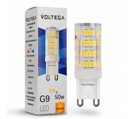 Лампа светодиодная Voltega Simple Capsule 5W 3000K G9 7185 Лампа светодиодная Voltega Simple Capsule 5W 3000K G9 7185
