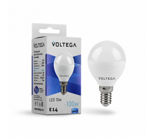 Лампа светодиодная Voltega E14 10W 4000K шар матовый VG2-G45E14cold10W 8454 Лампа светодиодная Voltega E14 10W 4000K шар матовый VG2-G45E14cold10W 8454