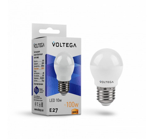 Лампа светодиодная Voltega E27 10W 2800K шар матовый VG2-G45E27warm10W 8455 Лампа светодиодная Voltega E27 10W 2800K шар матовый VG2-G45E27warm10W 8455