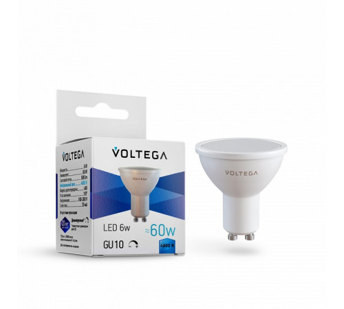Лампа светодиодная диммируемая Voltega GU10 6W 4000K VG2-S2GU10cold6W-D 8458 Лампа светодиодная диммируемая Voltega GU10 6W 4000K VG2-S2GU10cold6W-D 8458