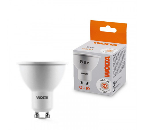 Светодиодная лампа WOLTA 8Вт 4000K GU10 матовая 25SPAR16-230-8GU10
